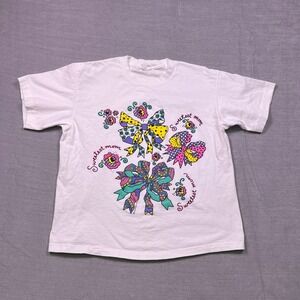 VTG Freestyle Graphic T Shirt Sweetest Bows Flowers Graphic Tee Women's Size L
